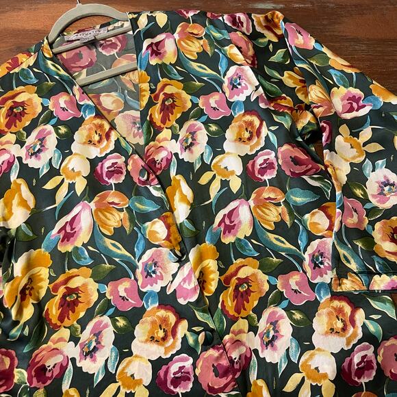 Intimates Y2K Vintage Floral Women's Silk Robe Cover Up Loungewear Size Large - Picture 5 of 6